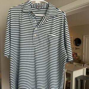 Peter Millar Navy and White Striped Polo